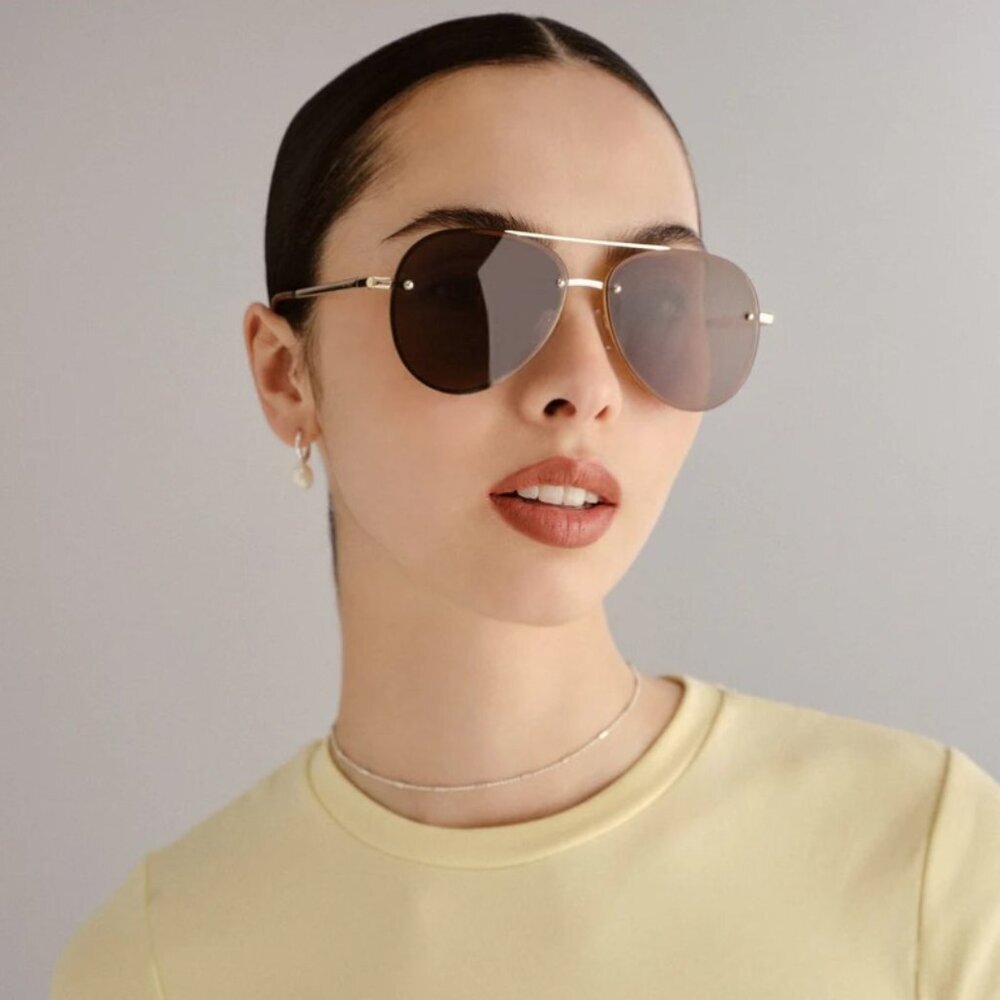 AIRE Mirzam Bright Gold Aviator Sunglasses Brown Lens Unisex Recycled NWT